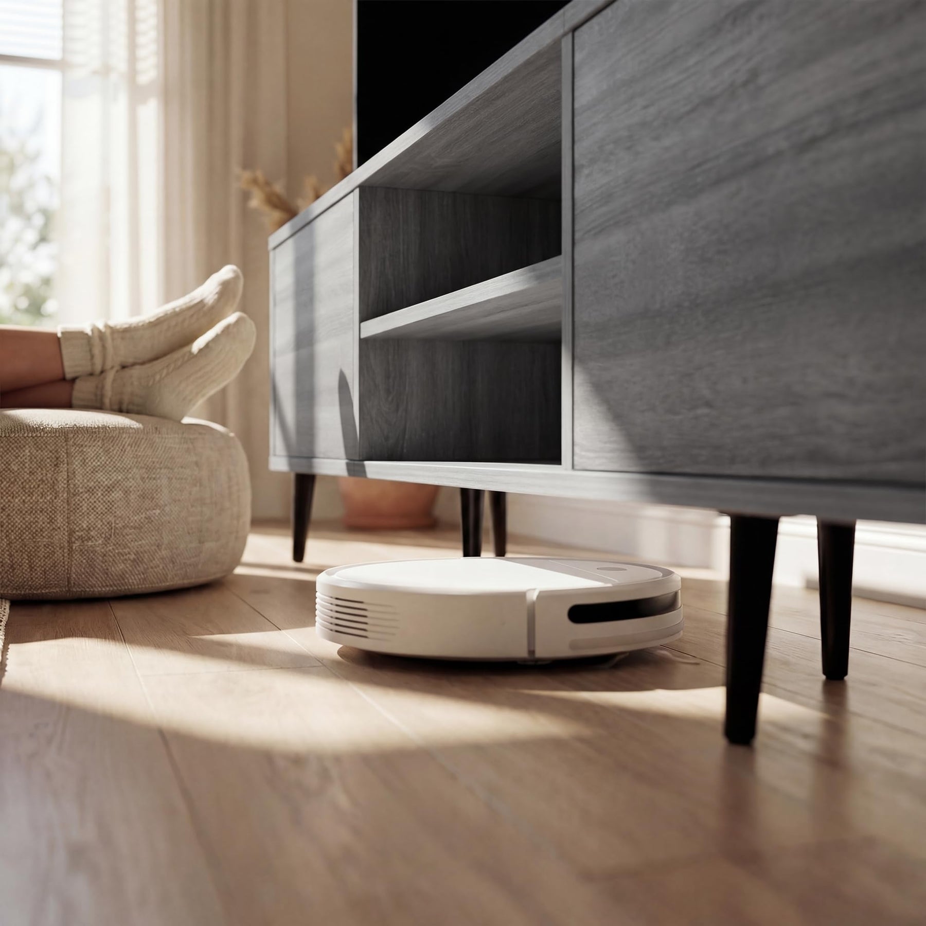 YESHOMY Mid-Century Modern TV Stand, 58 Inch, Light Grey
