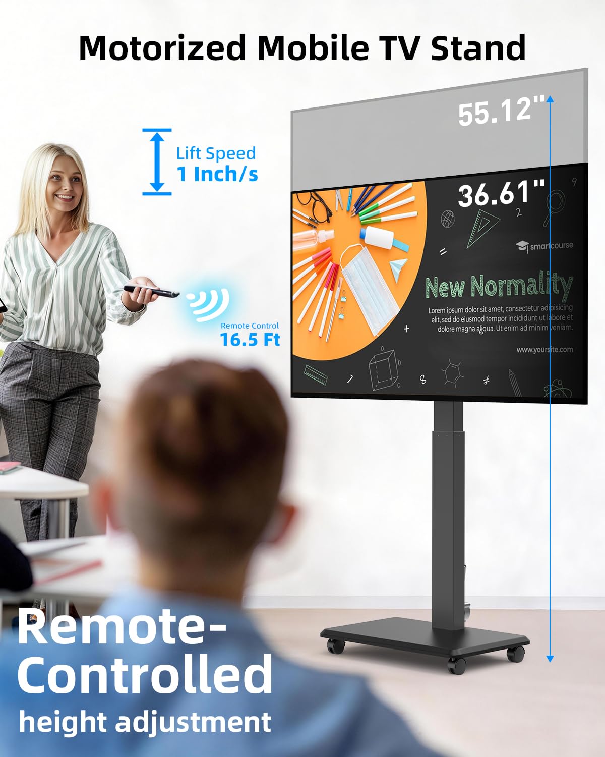 Motorized Rolling TV Stand on Wheels for 32-75 Inch TVs/Screens