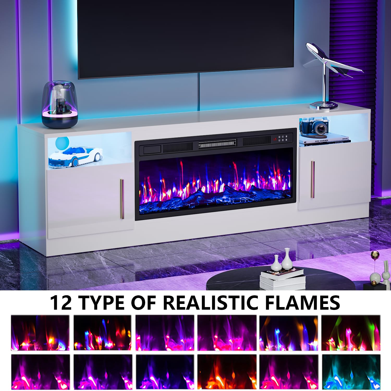 PRETZI Fireplace TV Stand with 36" Fireplace Up to 80" TVs for Living Room