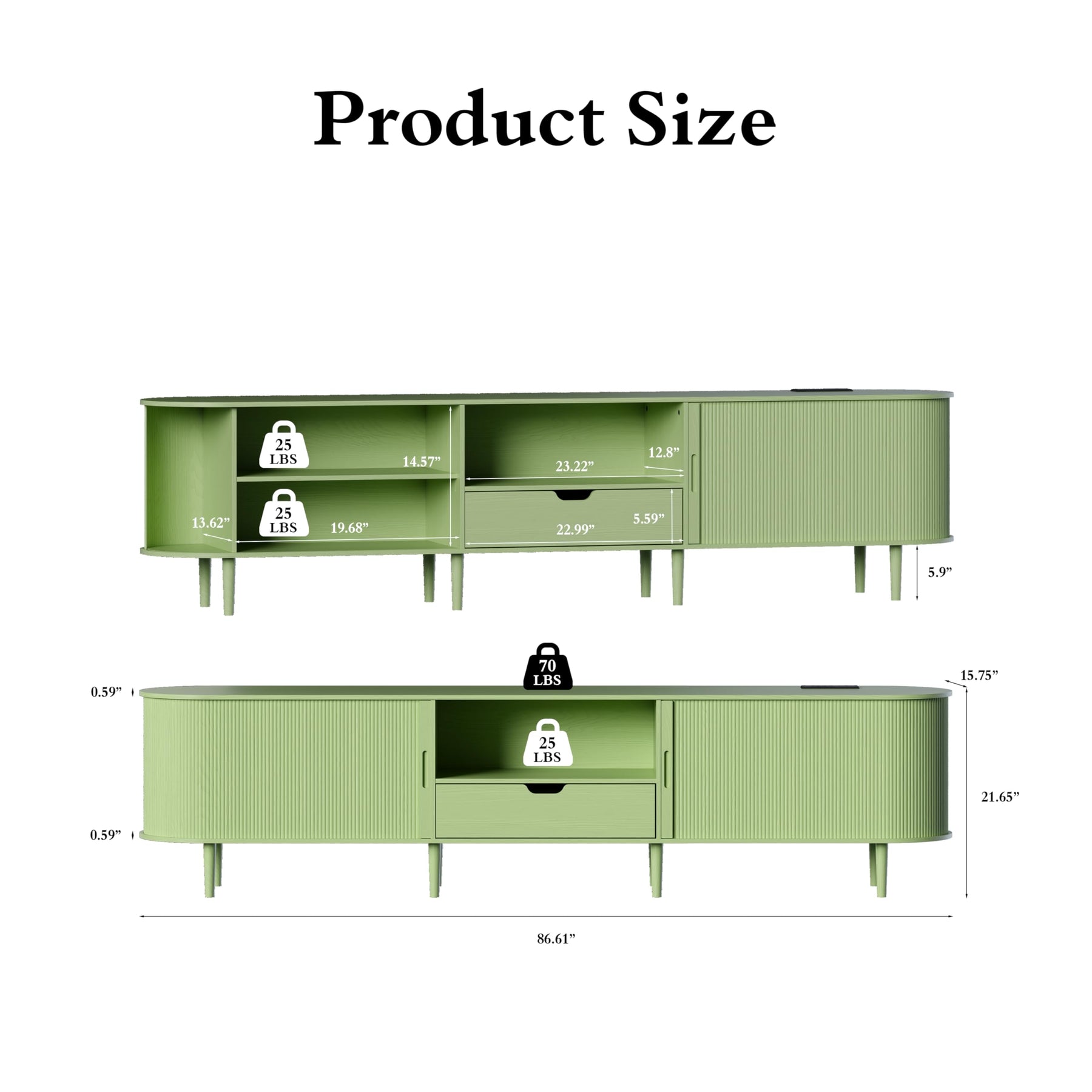 DHH 86.6" Fluted TV Stand with Power Outlet for TVs up to 90", TV Console with Adjustable Shelves and Sliding Door,Mid Century Modern Entertainment Center for Living Room,Bedroom (Walnut)