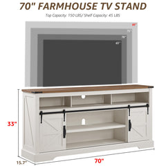 OKD 70" Farmhouse TV Stand for TVs up to 80", Antique White