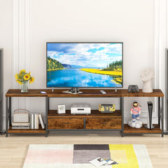 GYIIYUO TV Stand with Fabric Drawer - Entertainment Center and Industrial TV Console Table with Open Storage Shelves for Living Room, Bedroom - 55.1" Rustic Brown
