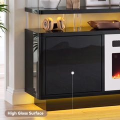 OneBlis 70" Fireplace TV Stand with Double LED Lights for TVs UP to 80", Electric Fireplace Entertainment Center with Storage Cabinets, TV Console for Living Room, Office, Black1