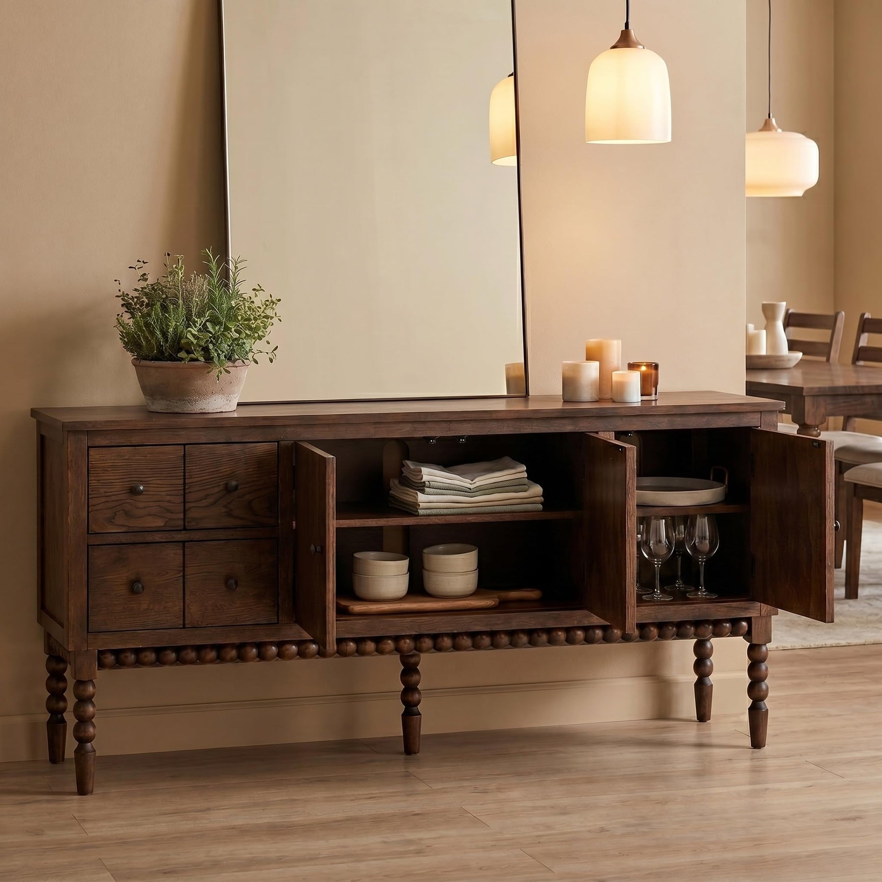 SAND STONE HOME 65" TV Entertainment Console, Buffet Cabinet, Cocoa Brown