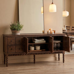 SAND STONE HOME 65" TV Entertainment Console, Buffet Cabinet, Cocoa Brown