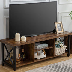 GAZHOME TV Stand for TV up to 55 Inches, TV Cabinet with Open Storage, TV Console Unit with Shelving for Living Room, Entertainment Room, Rustic Brown