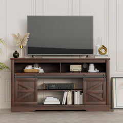 YESHOMY 58" Farmhouse TV Stand for TVs up to 65", Sliding Barn Doors, White