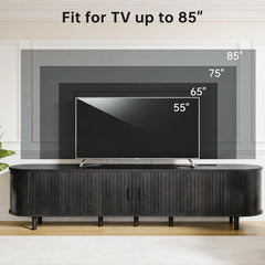 OneBlis 70" Mid Century Modern TV Stand, Wood TV Consoles with Sliding Doors and Power Outlet, Entertainment Center with Adjustable Shelves, Fluted TV Stands for Living Room, Walnut