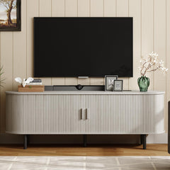 ONBRILL 70.8" TV Stand with Power Outlet for TVs up to 75 Inch, Entertainment Center with Storage and Adjustable Shelves, Modern Media Console with Sliding Doors for Living Room, Walnut