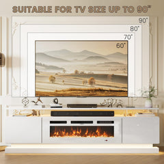 Nordivale 70" Fireplace TV Stand, Modern Entertainment Center for TVs Up to 80”, TV Console with Storage Cabinets, Media Console for Living Room, Black TV Stand and Black Fireplace