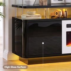 OneBlis 70" Fireplace TV Stand with Double LED Lights for TVs UP to 80", Electric Fireplace Entertainment Center with Storage Cabinets, TV Console for Living Room, Office, Black1