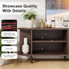 OneBlis 70" Mid Century Modern TV Stand, Wood TV Consoles with Sliding Doors and Power Outlet, Entertainment Center with Adjustable Shelves, Fluted TV Stands for Living Room, Walnut