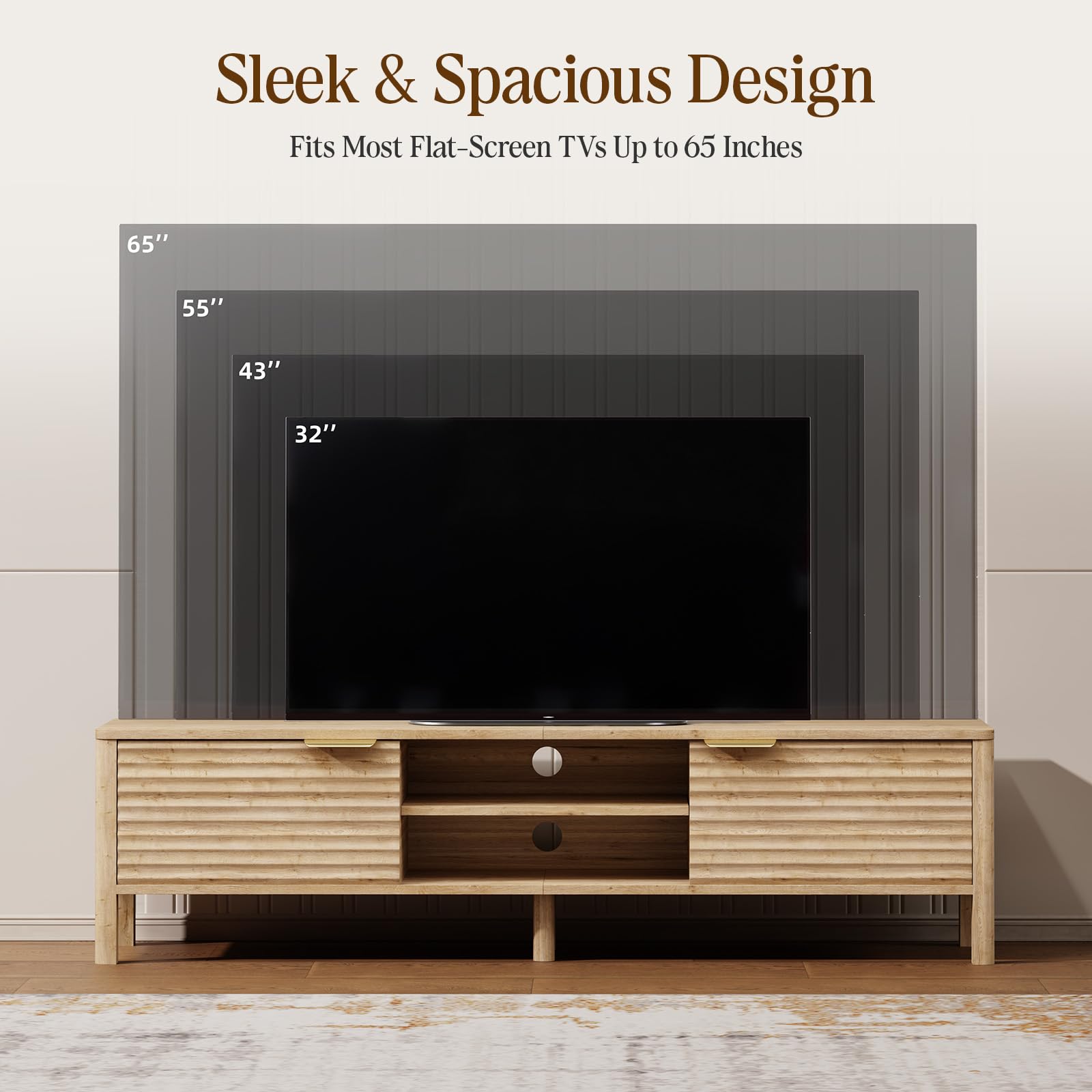 TV Stand for Living Room up to 65 Inch TVs Entertainment Center Oak 59"