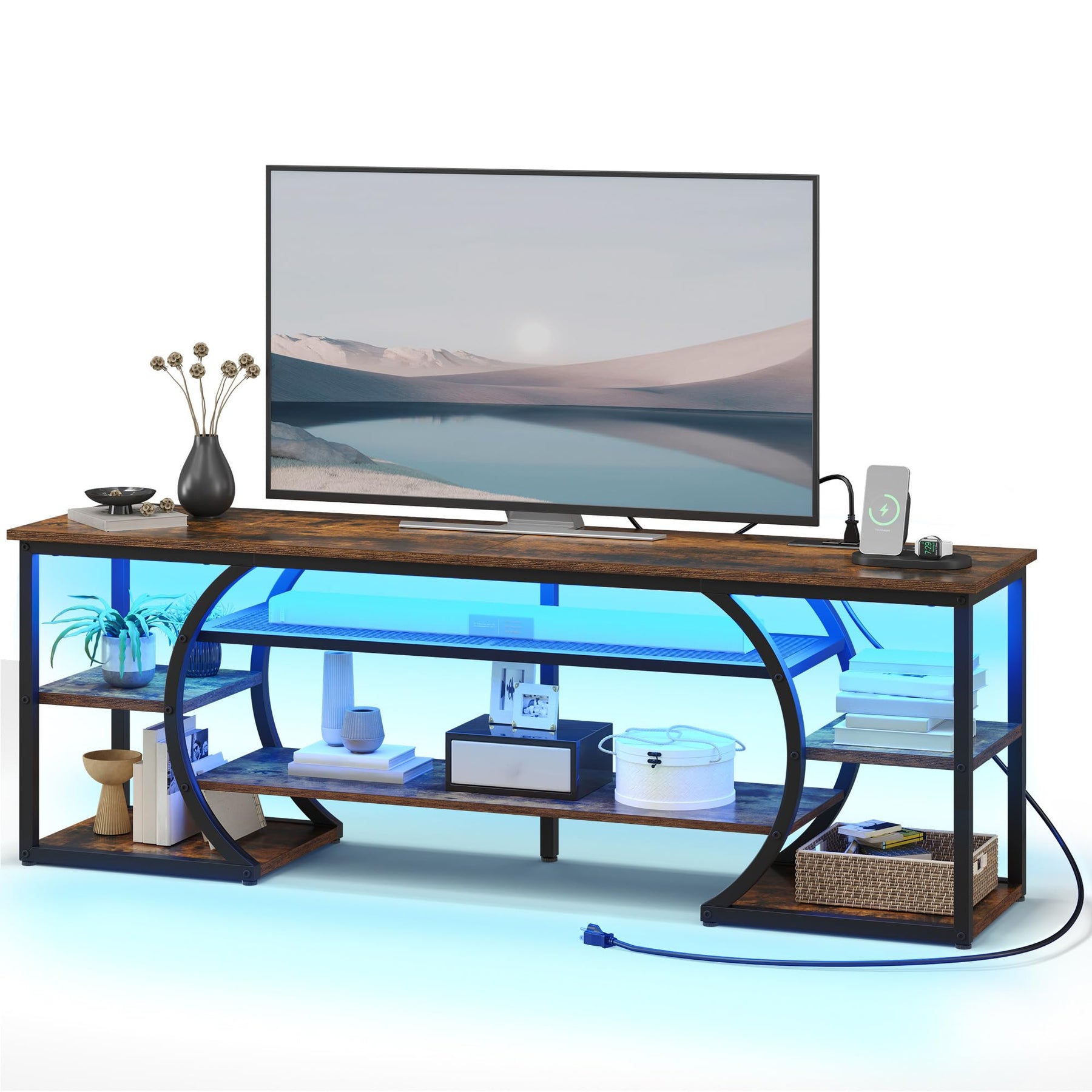 YITAHOME TV Stand for 65/70 Inch TV, LED TV Stands for Living Room w/Power Outlets, Entertainment Center with Storage, Wood Television Stand, TV Console Table, Rustic Brown