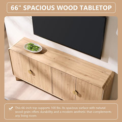 IFGET 70" Modern TV Stand with Storage, Wood Curved TV Console, Natural Oak