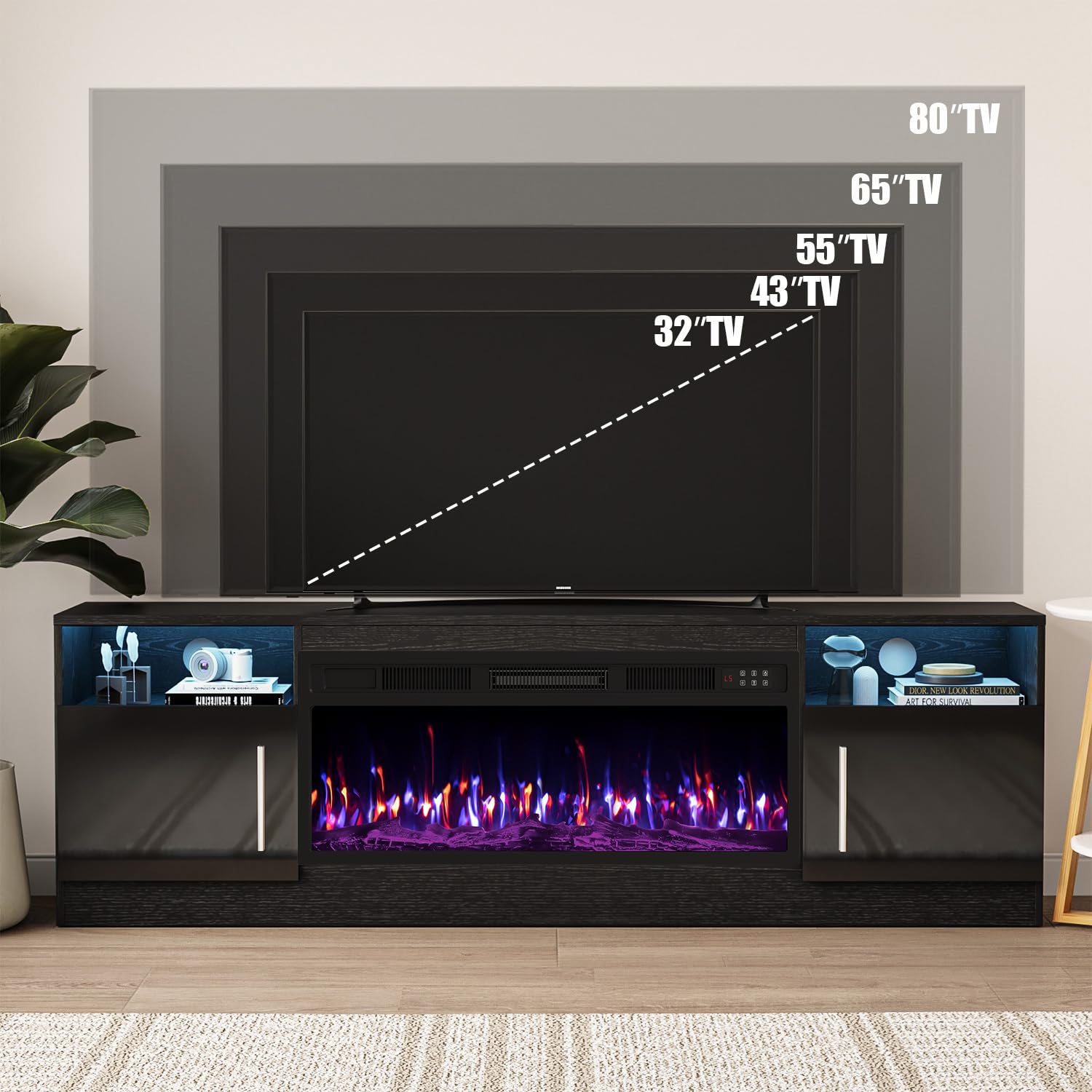 VITESSE 70”Fireplace TV Stand,Modern Entertainment Center Heating Fireplace