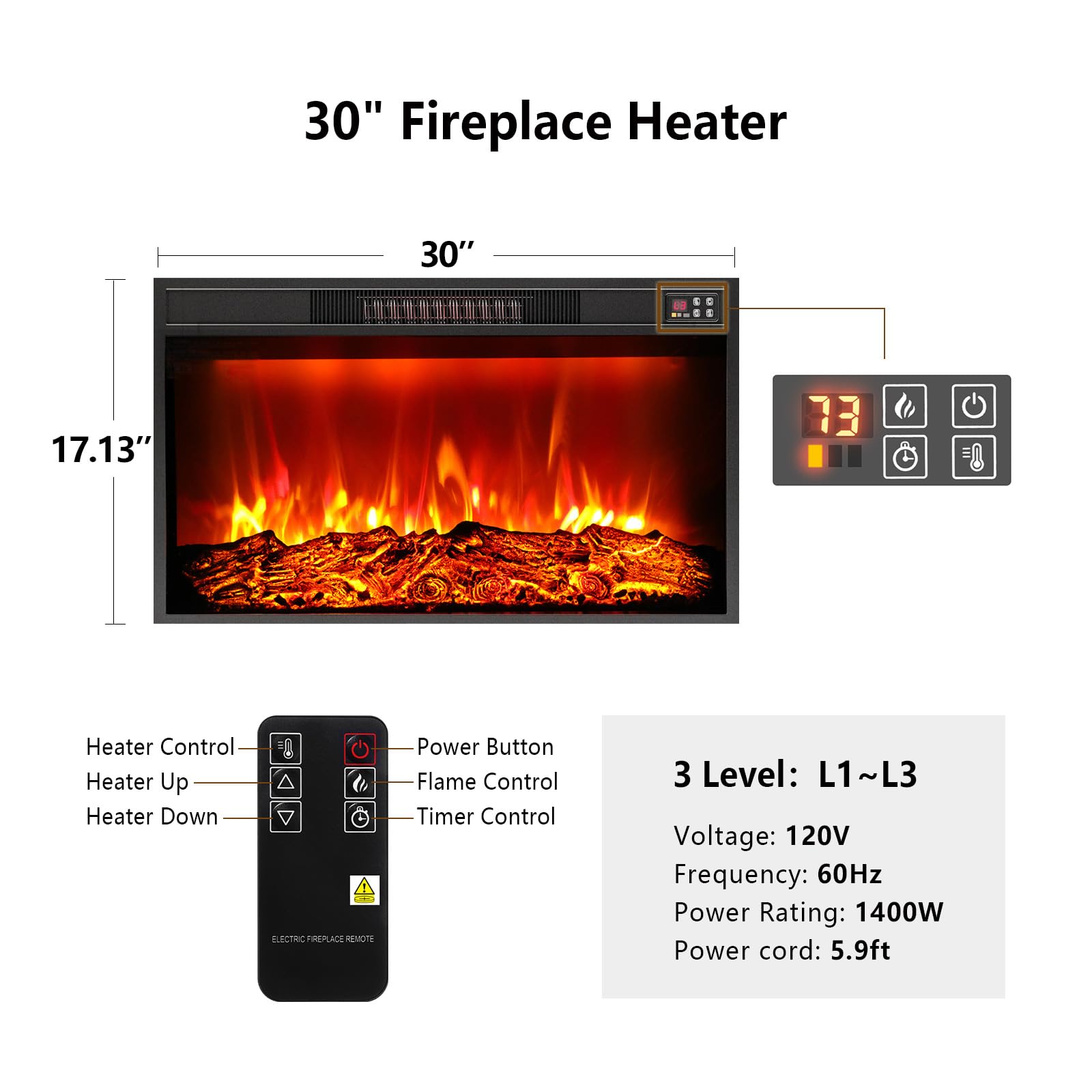 HolliWill 104" Fireplace TV Stand for TVs Up to 100 Inch, LED Electric Fireplace with Mantel and Sideboard Cabinets, Entertainment Center with 4 Glass Doors and Outlet, Modern for Living Room