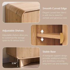 IFGET 70" Modern TV Stand with Storage, Wood Curved TV Console, Natural Oak