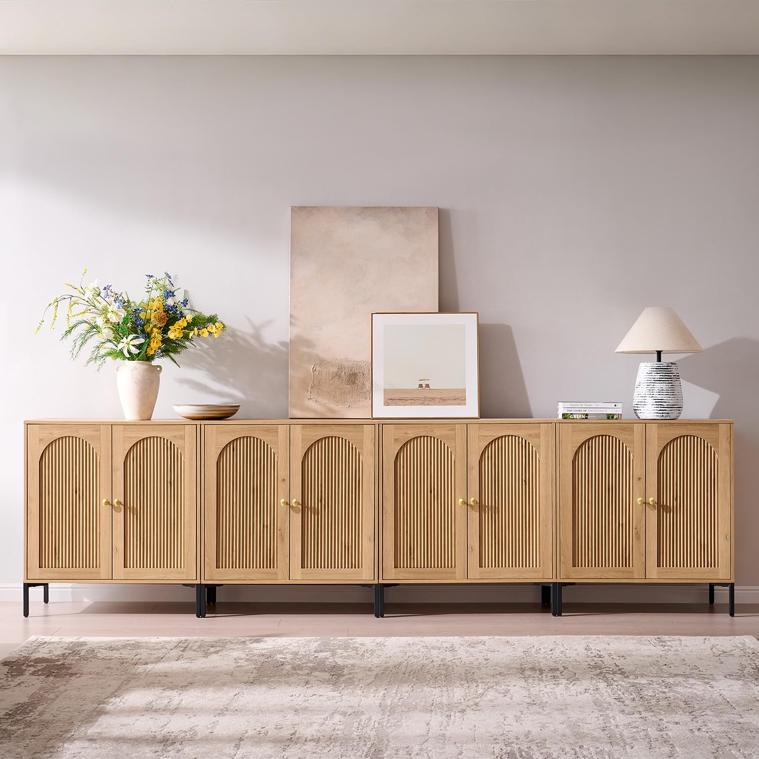 IFBUY 92.63" W Mid Century Modern TV Stands for Living Room, Brown