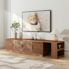 JGOEI 75"-85" or 90" Mid Century Modern TV Stands, Extendable TV Stand with 4 Storage Cabinets, TV Console with Storage, Adjustable TV Stand for Up to 98 Inch TVs, Modern Entertainment Center, Black