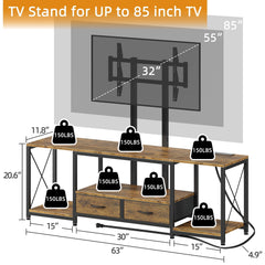 GYIIYUO LED TV Stand with Mount and Power Outlet & Fabric Drawers for 32-85 Inches TV - Entertainment Center and Corner Tv Stand for Living Room, Bedroom- 47" Rustic Brown (Max VESA 600mm × 400mm