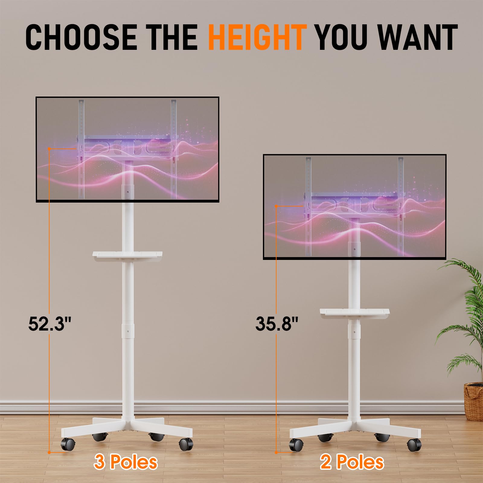 Motorized Rolling TV Stand on Wheels for 32-75 Inch TVs/Screens