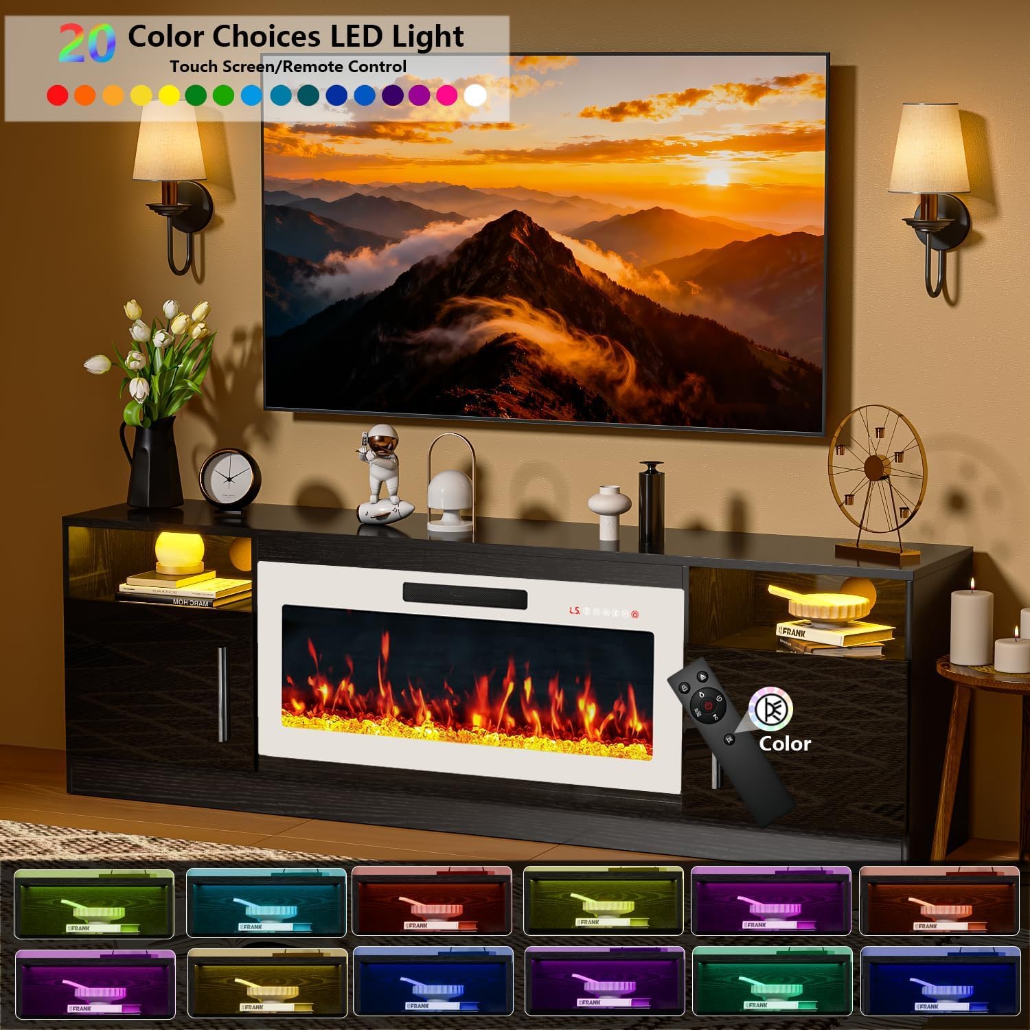 PRETZI Fireplace TV Stand with 36" Fireplace Up to 80" TVs for Living Room