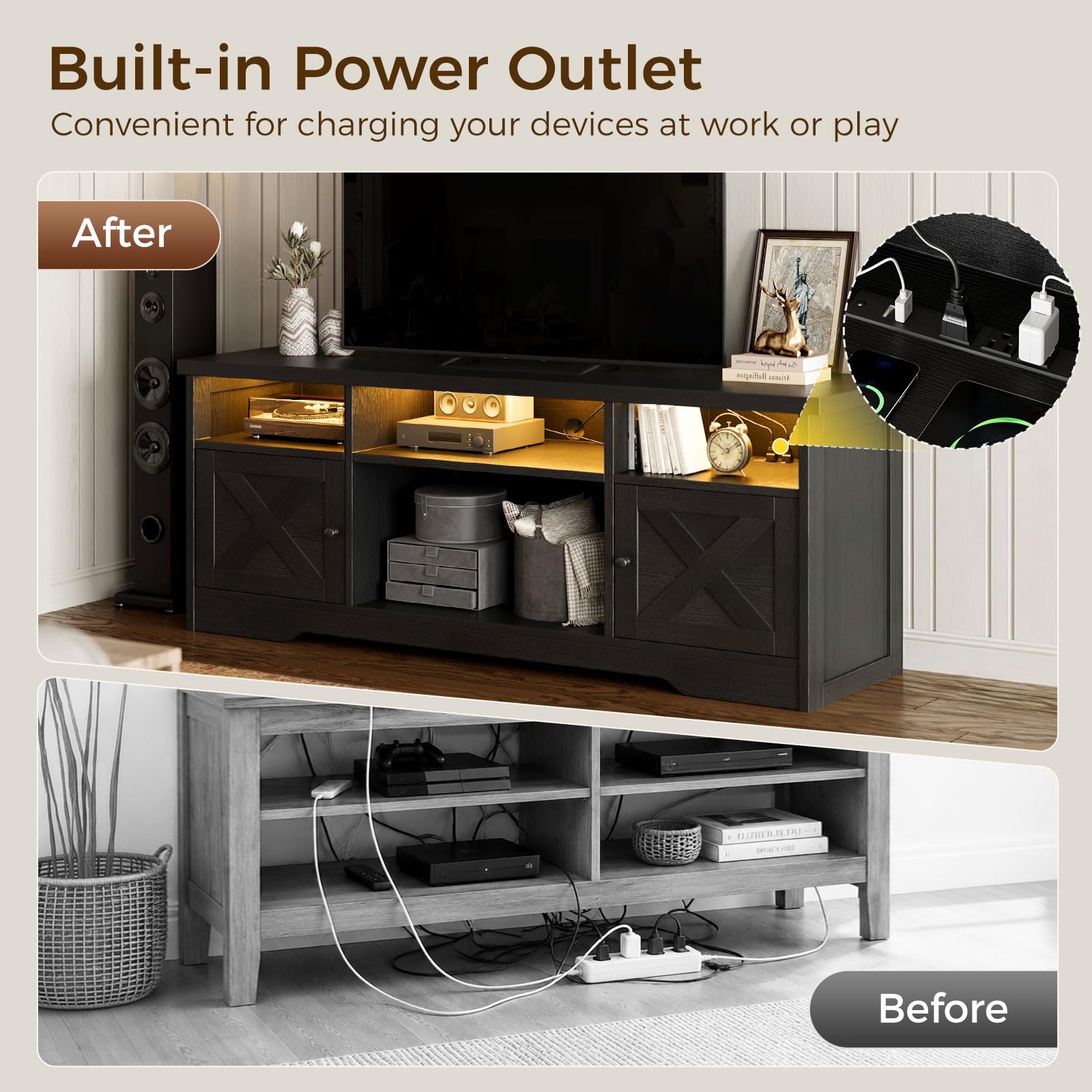 Casaottima TV Stand for 65 Inch TV, Entertainment Center, White