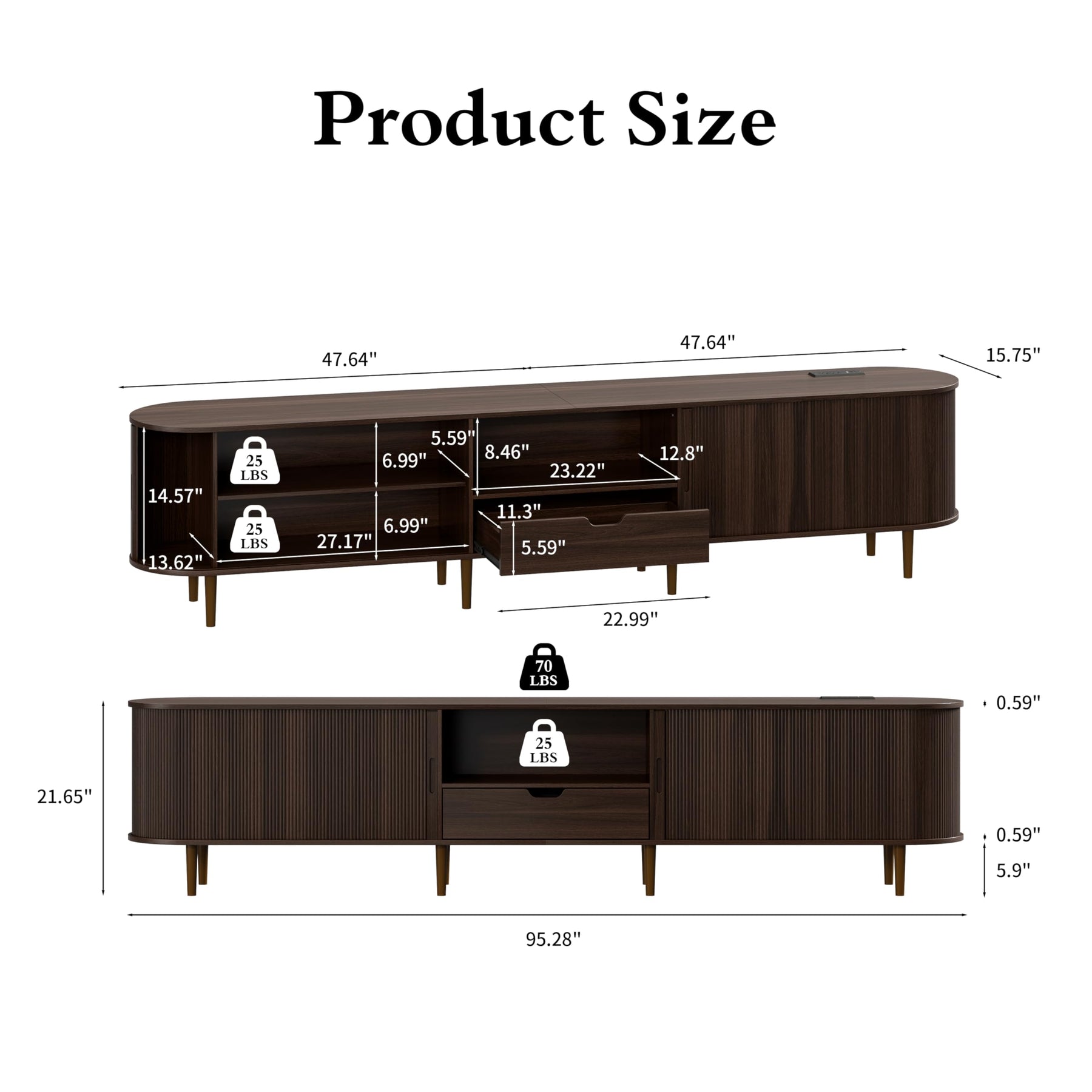 DHH 86.6" Fluted TV Stand with Power Outlet for TVs up to 90", TV Console with Adjustable Shelves and Sliding Door,Mid Century Modern Entertainment Center for Living Room,Bedroom (Walnut)