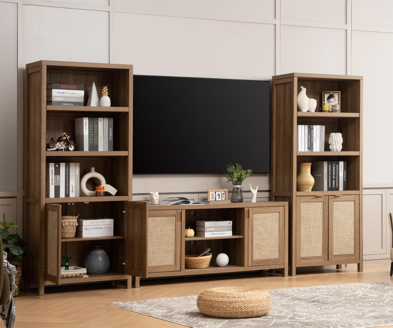 SICOTAS TV Stands for Living Room 59" Rattan TV Console with Storage