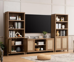 SICOTAS TV Stands for Living Room 59" Rattan TV Console with Storage