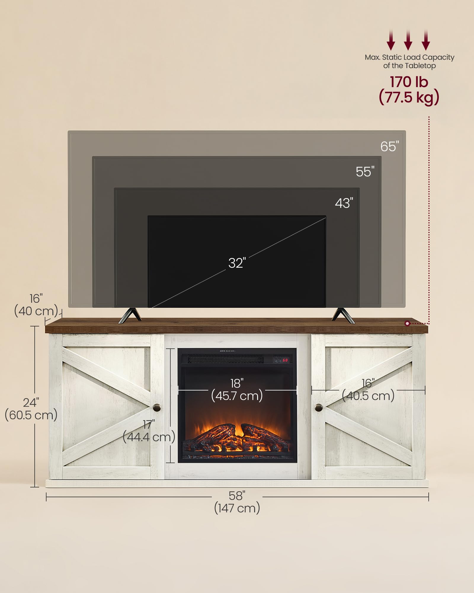 VASAGLE Farmhouse TV Stand for TVs up to 65 Inches, Entertainment Center with Storage Cabinets and Sliding Barn Doors, Media Console Table for Living Room, Honey Brown ULTV535K101