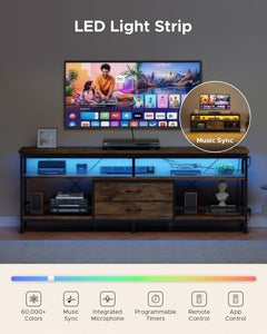 Lazzanto 63in TV Stand for 55-75in TVs, LED Lights, Charging Station, Black