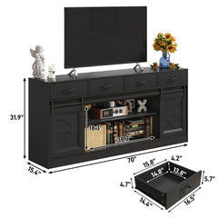 70" Large Farmhouse Tall TV Stand for 85/80/75/70 Inch TVs,4 Drawers,Brown