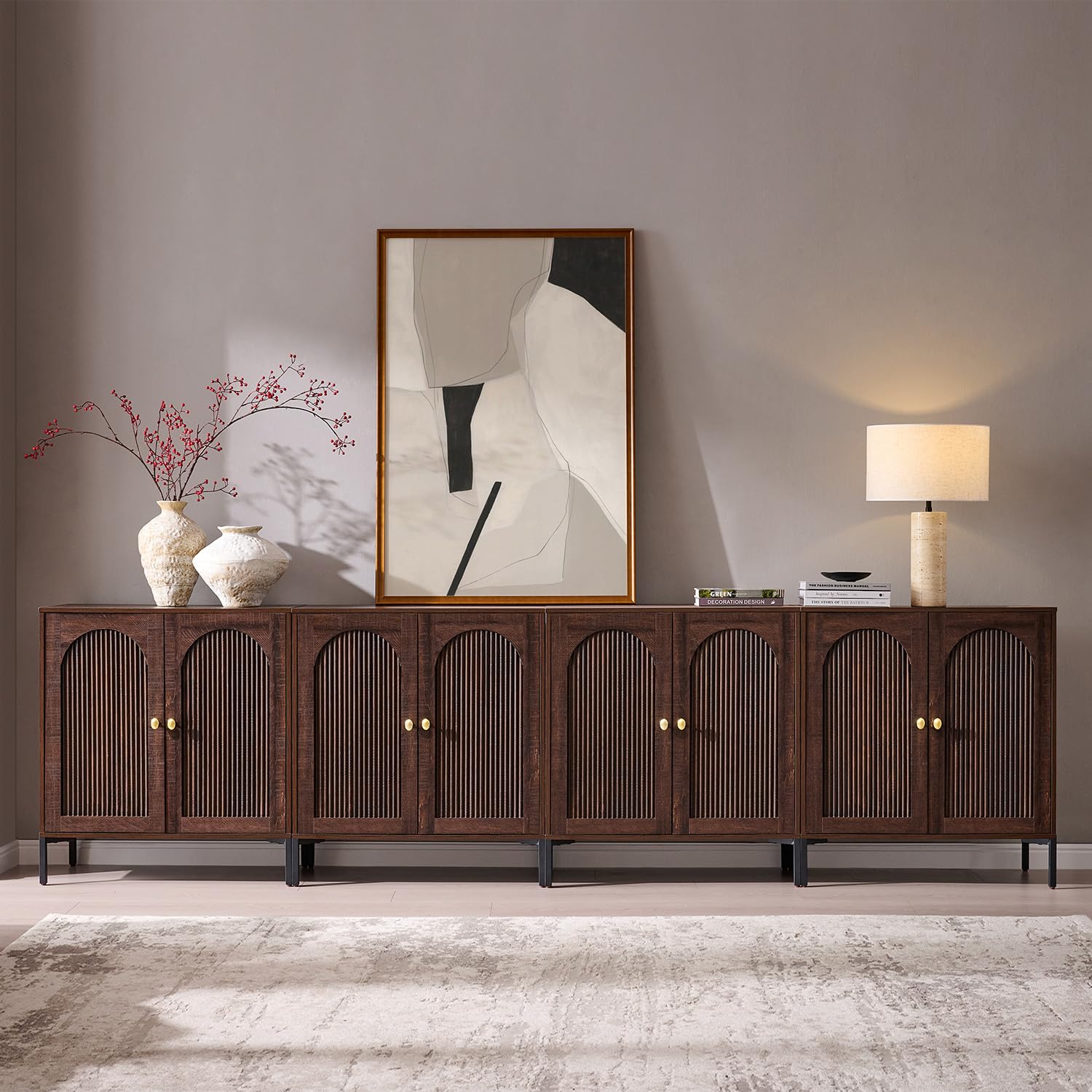 IFBUY 92.63" W Mid Century Modern TV Stands for Living Room, Brown