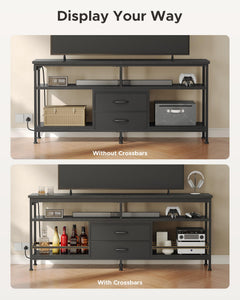 Lazzanto 63in TV Stand for 55-75in TVs, LED Lights, Charging Station, Black