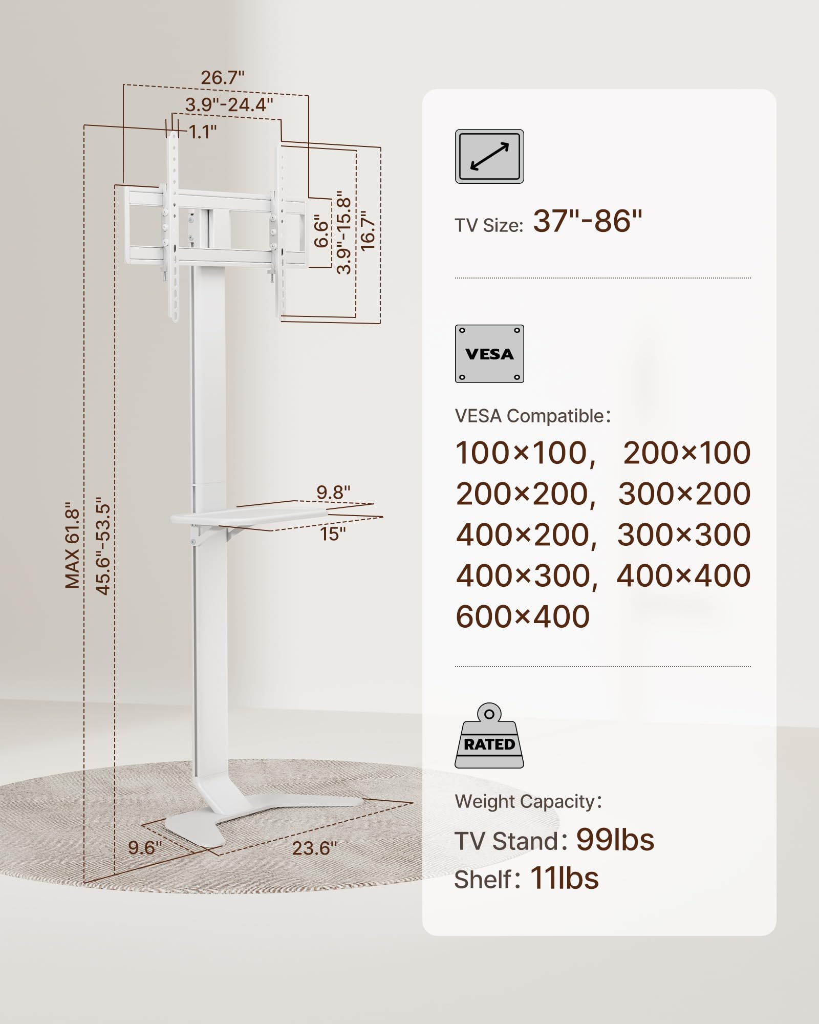 ECOTINY Tall Floor TV Stand for 37-86" TVs, Ultra Slim, Black