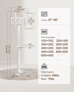 ECOTINY Tall Floor TV Stand for 37-86" TVs, Ultra Slim, Black