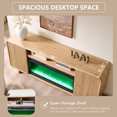 IFGET 70" Modern TV Stand with Storage, Wood Curved TV Console, Natural Oak