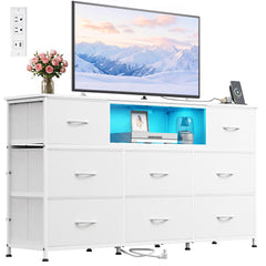 WLIVE LED Dresser TV Stand for 65 Inch TV, 8 Drawers, White