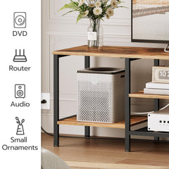 HOOBRO TV Stand with Power Outlets to 75 Inches, TV Console Table with Open Storage Shelves Cabinet, Industrial Media Entertainment Center for Living Room Bedroom, Rustic Brown and Black BF80DS01