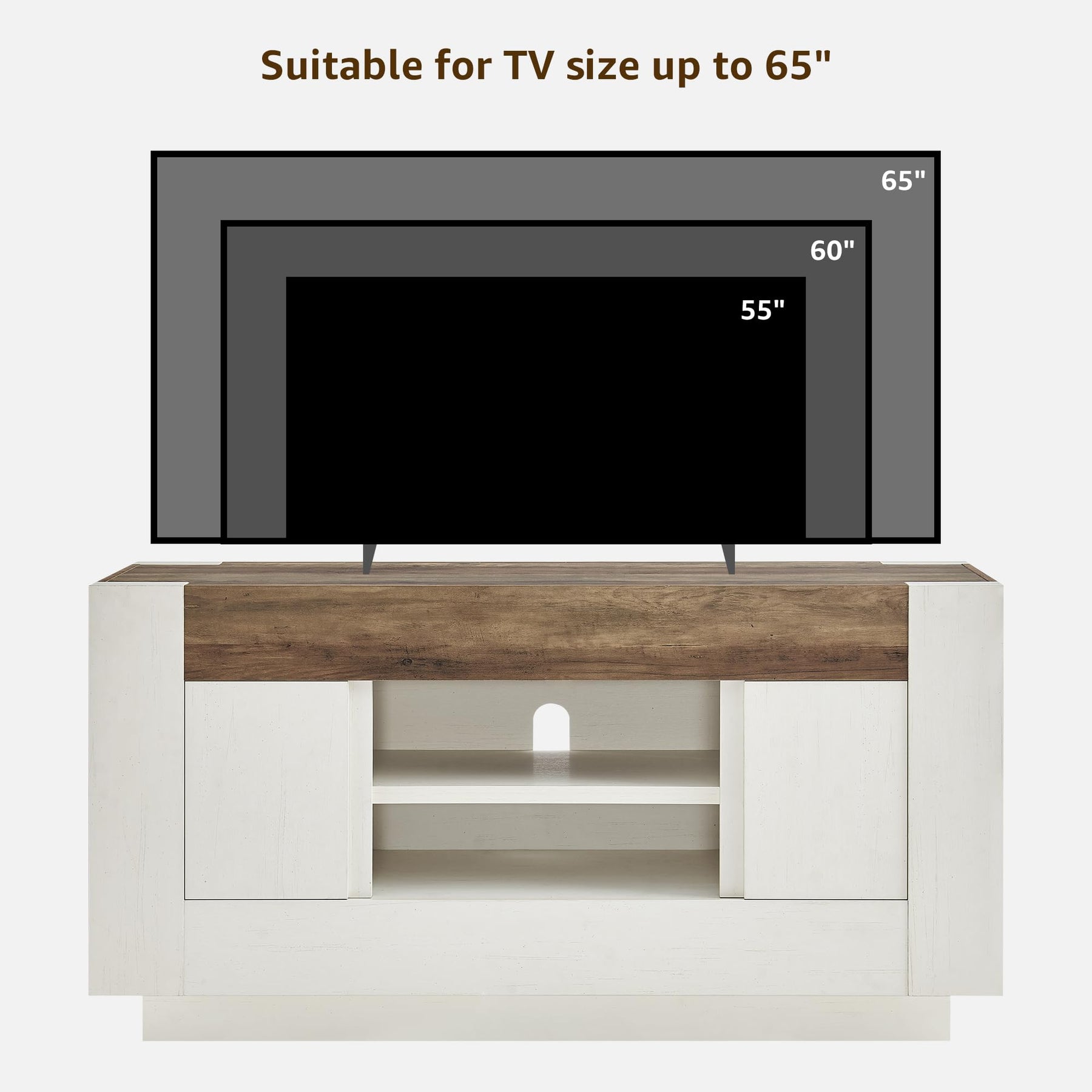 OKD 70" TV Stand for 80" TV, Thick Block Media Console, Antique White