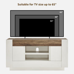 OKD 70" TV Stand for 80" TV, Thick Block Media Console, Antique White