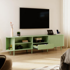 DHH 86.6" Fluted TV Stand with Power Outlet for TVs up to 90", TV Console with Adjustable Shelves and Sliding Door,Mid Century Modern Entertainment Center for Living Room,Bedroom (Walnut)