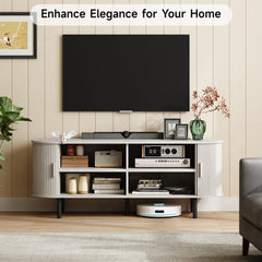 ONBRILL 70.8" TV Stand with Power Outlet for TVs up to 75 Inch, Entertainment Center with Storage and Adjustable Shelves, Modern Media Console with Sliding Doors for Living Room, Walnut