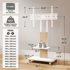 TVON Heavy Duty Rolling TV Stand for 55-100 inch Large Screens
