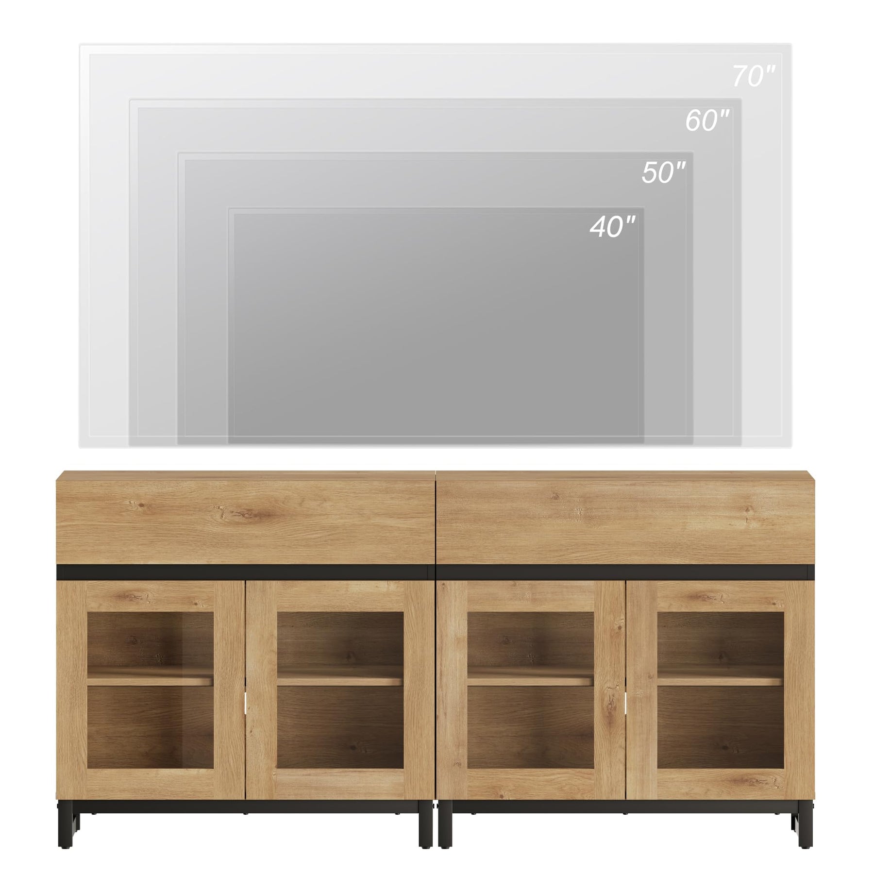 WAMPAT Modern TV Stand with Glass Doors for 80-120 inch TVs, 4 in 1 Entertainment Center Console with 4 Drawers and Metal Base for Living Room, Bedroom, Brown