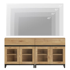 WAMPAT Modern TV Stand with Glass Doors for 80-120 inch TVs, 4 in 1 Entertainment Center Console with 4 Drawers and Metal Base for Living Room, Bedroom, Brown