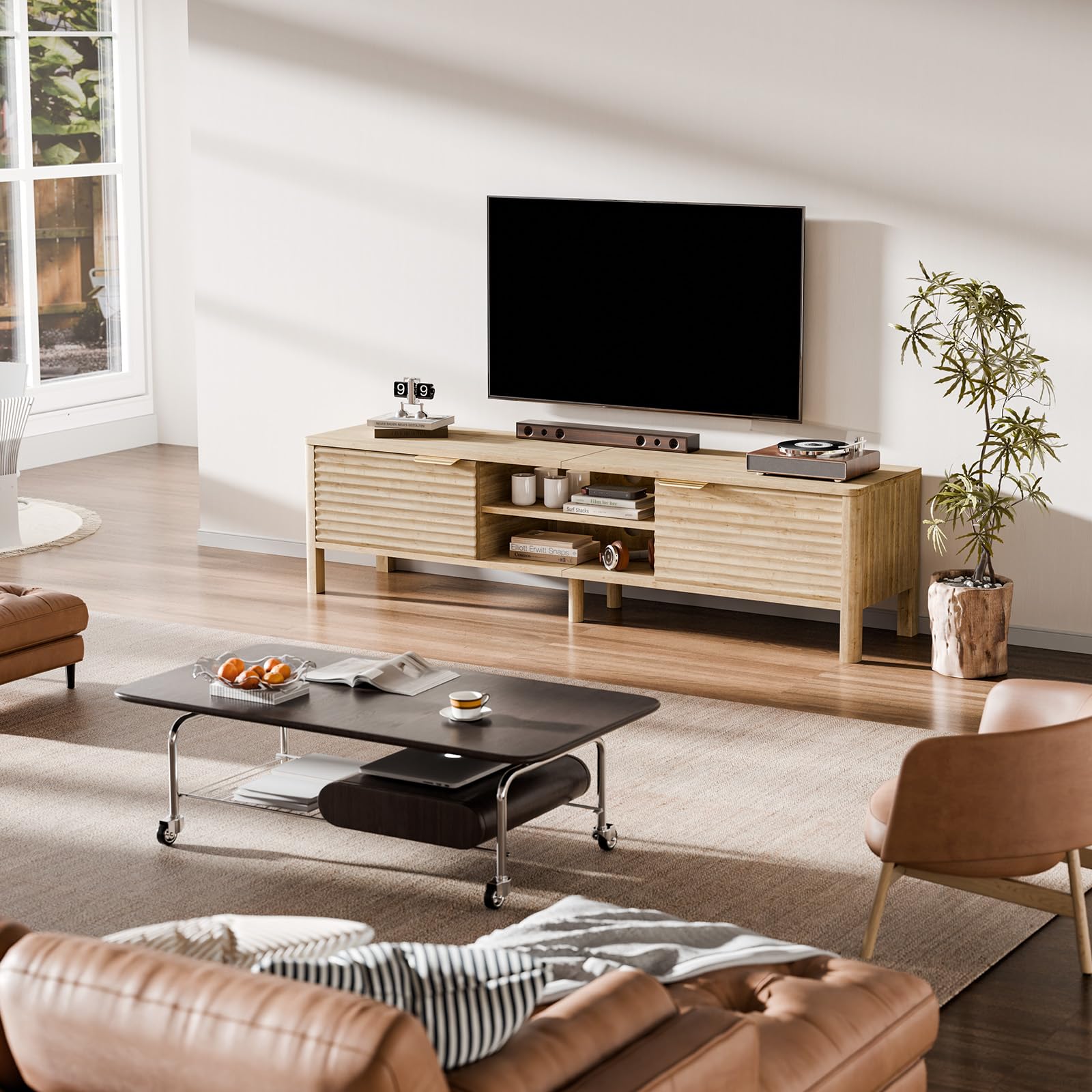 TV Stand for Living Room up to 65 Inch TVs Entertainment Center Oak 59"