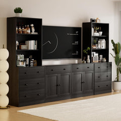 TUSY 71" Large TV Stand Set - TV Entertainment Center for TVs up to 65", Media Center with Tempered Glass Doors and Drawer, TV Hutch with Bookshelves for Living Room (White, BDDB)